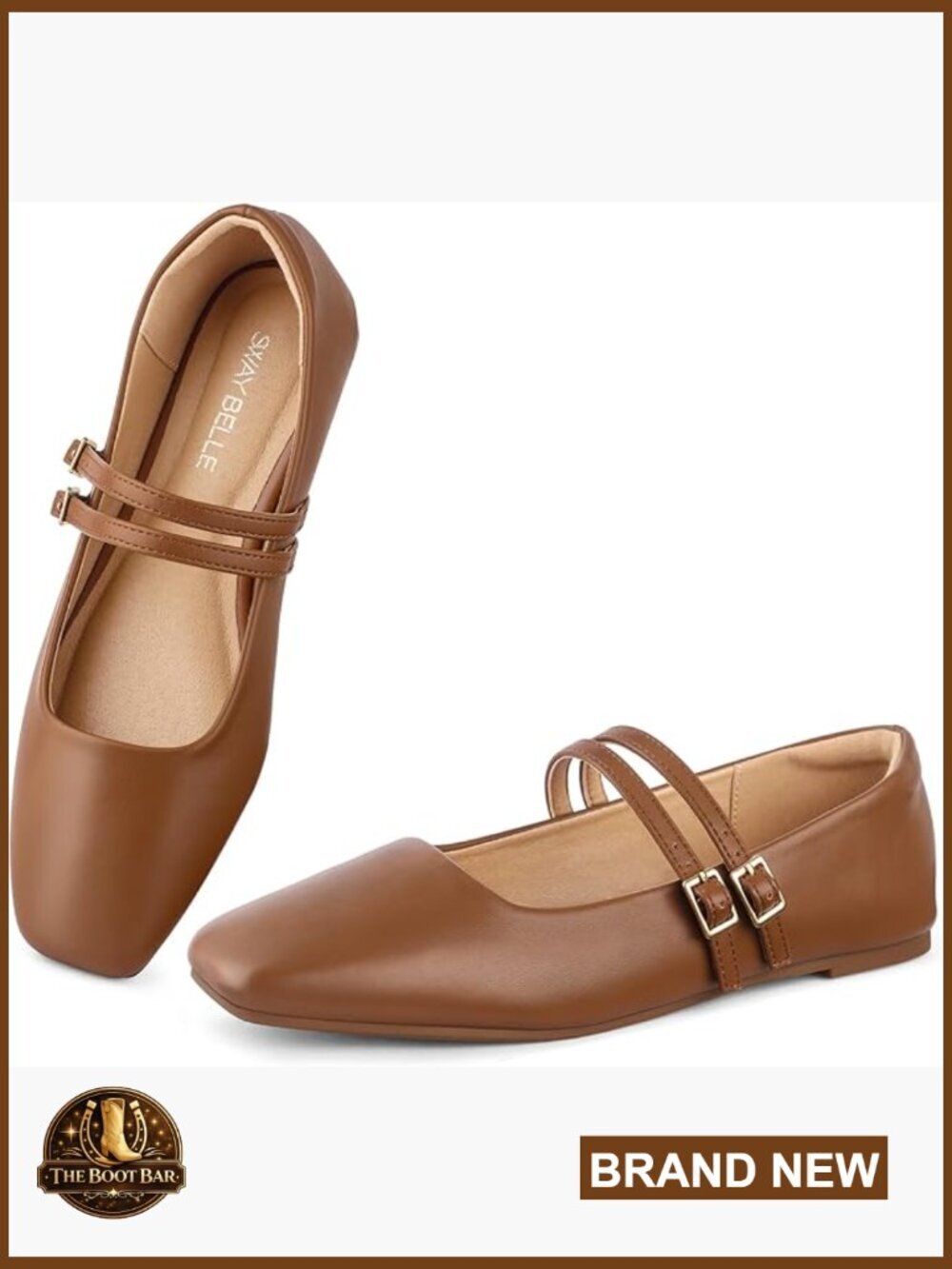 Mary Jane Flats Double Strap Square Toe Ballet Slip Ons